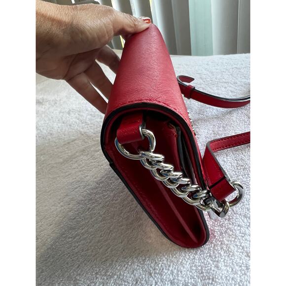 Red Saffiano Leather functional Classic Wallet on Chain Crossbody Purse NWOT - Picture 8 of 9